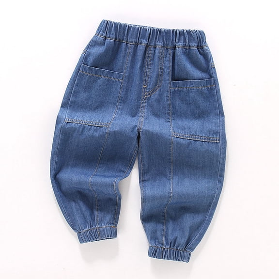 Angala Toddler Boys Jeans Carrot Leg Denim Pants Lightweight Breathable Fall Casual Boys Baggy Trousers Size 3-4 Years Dark Blue