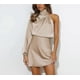 thumbnail image 1 of Women's Satin Dresses Mock Neck One Shoulder Long Sleeve High Waist Dresses, 1 of 4