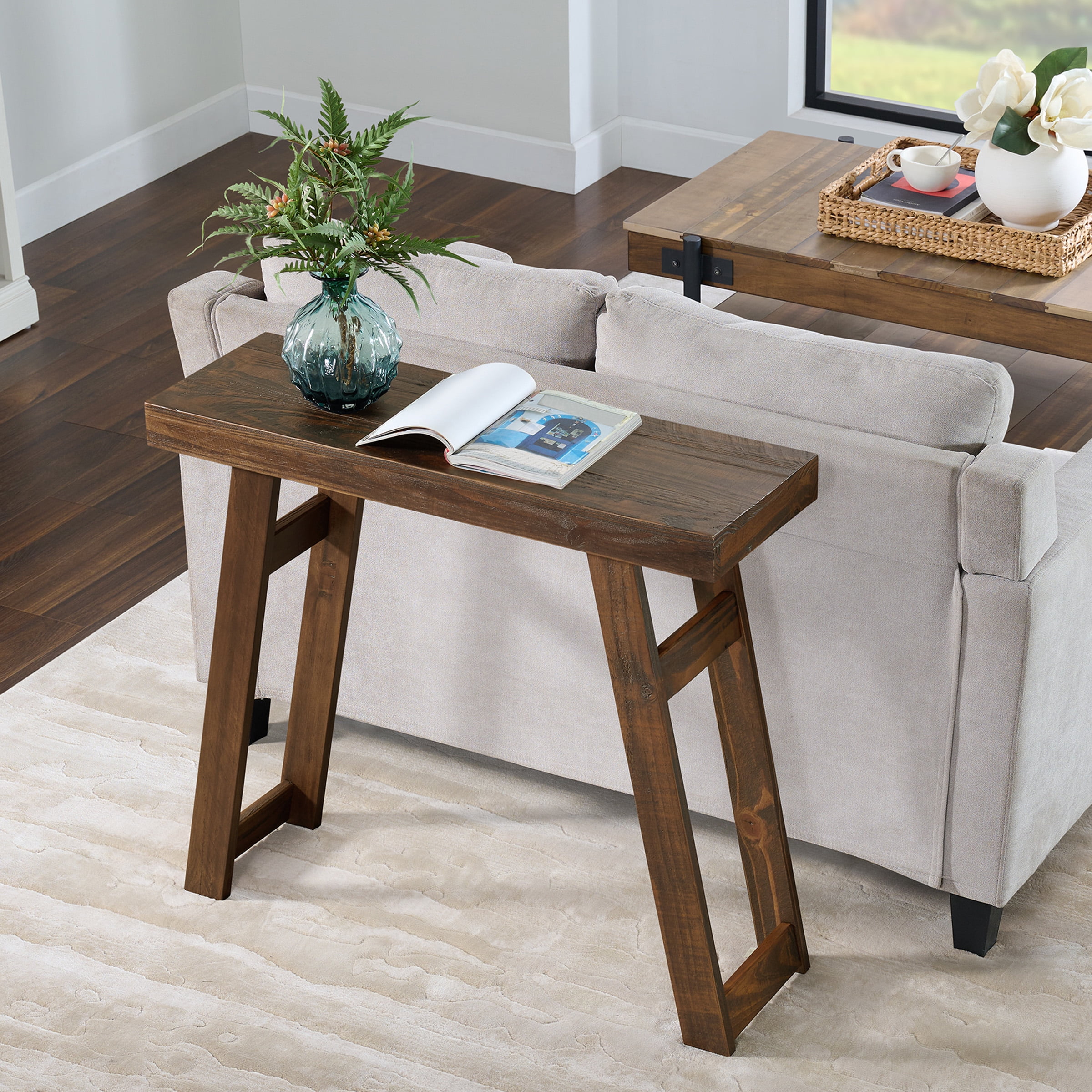 Alaterre Furniture Lawas Solid Wood Console Table - 36 Inch Small Entryway Table (Brown)