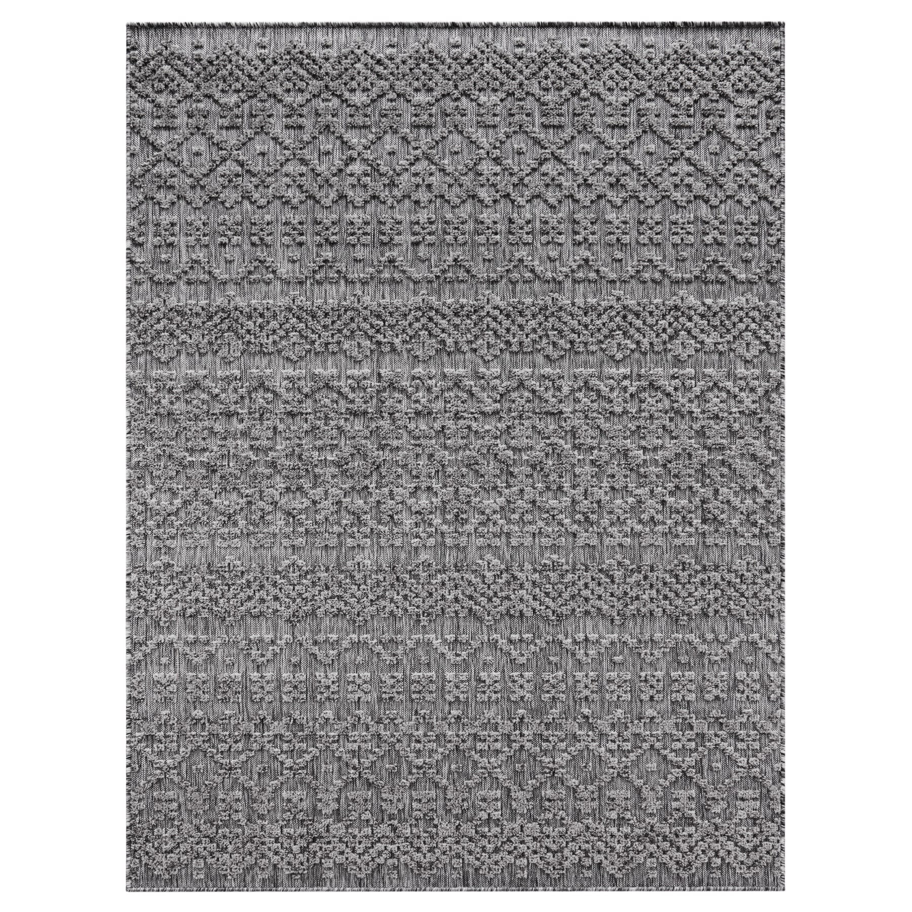 Paco Home Indoor & Outdoor Rug with Textured Boho Pattern in Dark Grey - 2'8" x 4'11" (3'x5')