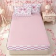 thumbnail image 4 of Erosebridal Coquette Satin Bow Zipper Twin Comforter Sets with Fitted Sheet and 2 Pillowcases,Sweet Checkered Motif Zipper Bedding Set,Pink White,4-Piece,Pink Reversible, 4 of 6