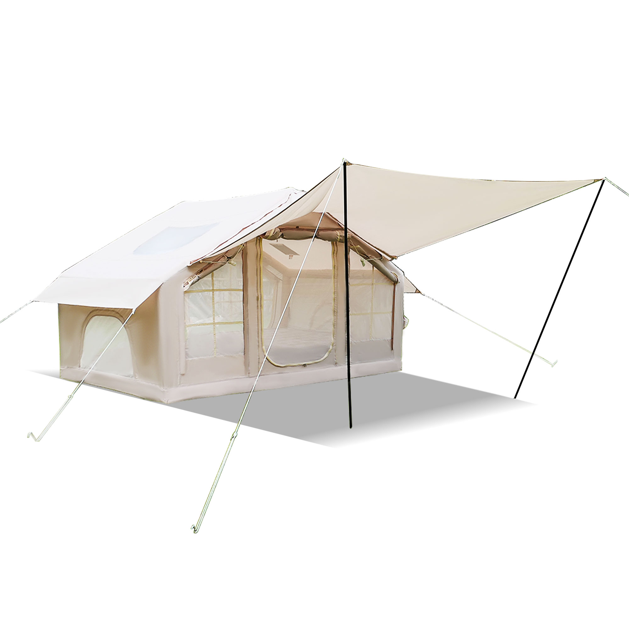 6.3m ² Inflatable Camping Tent with canopy , 4 Season Waterproof Windproof, Clear Skylight & 420D Oxford Waterproof, Air Tent with Mesh Windows/Doors