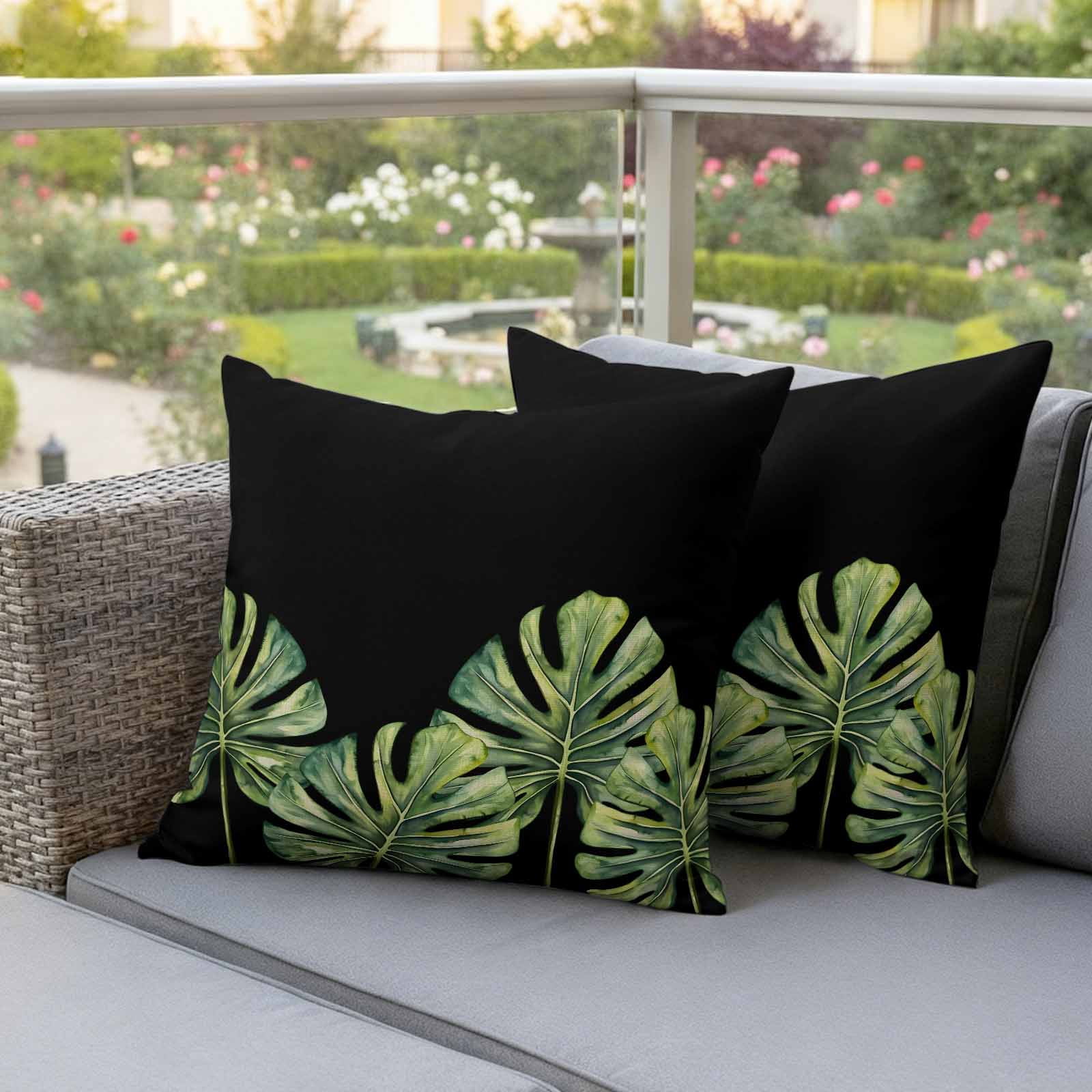 Monstera Pillow Covers 2 Pack Green Tropical Leaf Pillowcase Waterproof Outdoor Throw Pillow Cover for Patio Garden Square Cushion 20”x20”