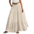 thumbnail image 2 of Maxi Linen Skirts for Women Summer Elastic High Waisted A Line Ruffle Boho Flowy Belted Long Skirt Beach Vacation Clothes, 2 of 6