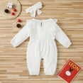 thumbnail image 2 of Baby Girl Ruffle Bow Long-sleeve One-piece Romper Cotton Bodysuit Headband Outfits, 2 of 3