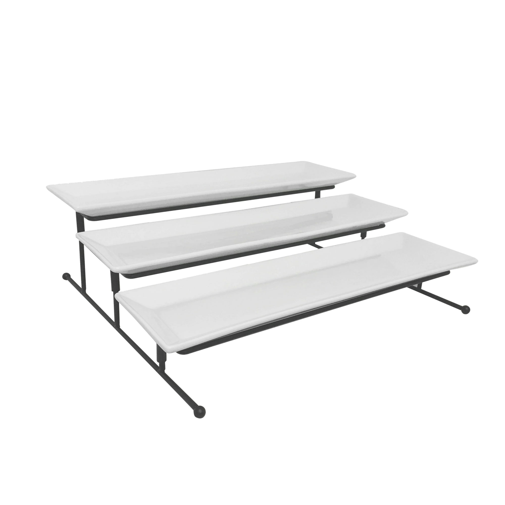 3 Tier Collapsible Thicker Sturdier Plate Rack Stand With Plates Three Tiered Cake Serving Tray Dessert Fruit Presentation Party Food Server Display 3 White 12 x 6 Porcelain Platters Incl Walmart