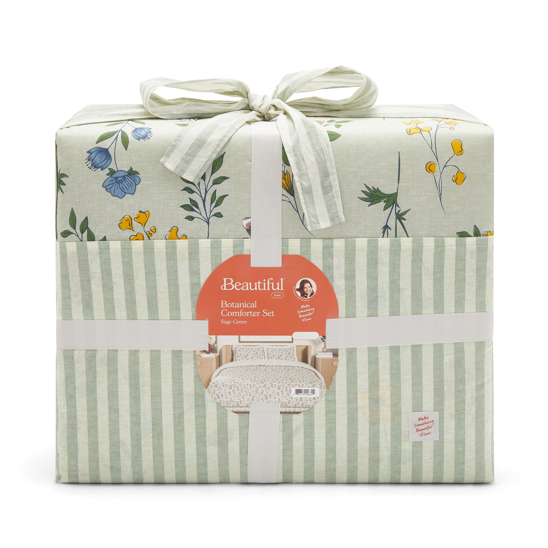 Beautiful 100% Cotton Botanical 3-Piece Sage Green Comforter Set, King by Drew Barrymore