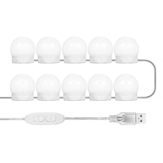 Amdohai Vanity Mirror Fill Lights with 10 Bulbs Adjustable 10 Brightness & 3 Color Temperatures USB Mirror String Light for Makeup Dressing Table