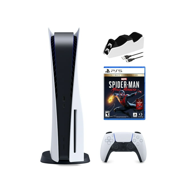 2022 New PlayStation Disc Version Gaming Console with Ultra Fast SSD, Wireless Controller, Spider-Man: Miles Morales & Mytrix Controller Charging Dock