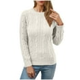 thumbnail image 2 of Aueoeo Fashion Sweaters for Women Crewneck Long Sleeve Slim Fitted Textured Cable Knit Pullover Sweater Tops, 2 of 7