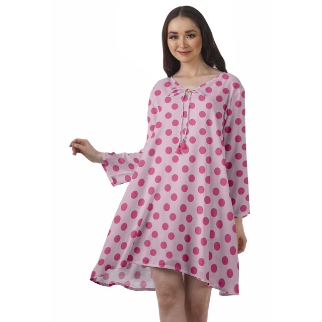 Moomaya Robe Évasée en Rayonne pour Femmes Manches Longues Imprimée Col en V Décontractée Robe de Plage pour Filles