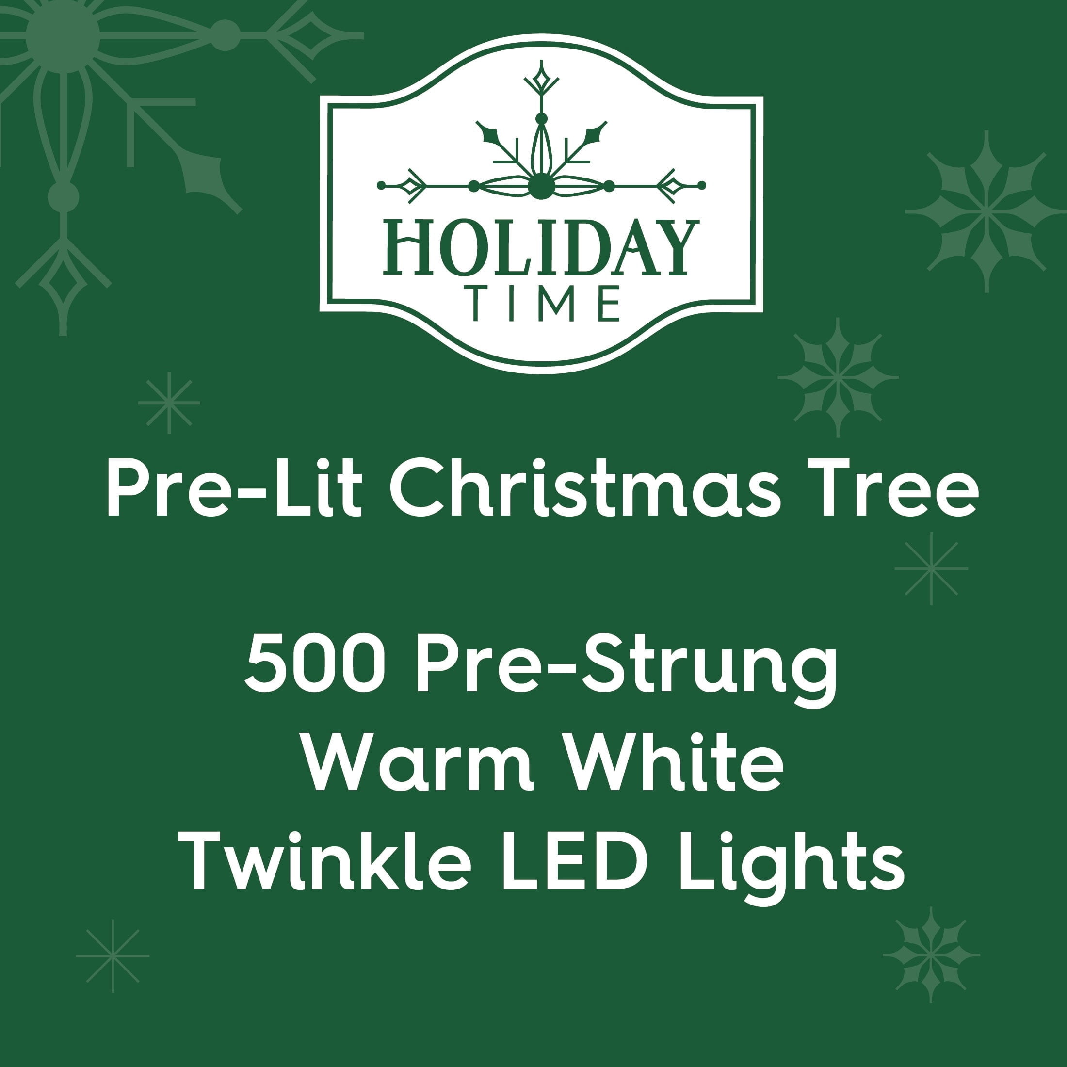 7.5' Pre-Lit Birchwood Fir Green Artificial Christmas Tree with 500 Warm White Twinkle LED Lights, Quick Set, and Stand, by Holiday Time