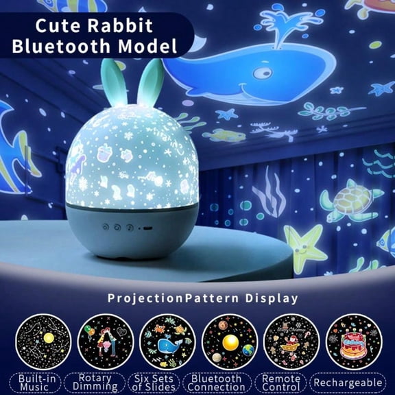 2026 NEW! Colorful Life Rabbit Night Light For Kids Room Decor  With Soothing Music Baby Night Lamp Star Projector,Christmas Gift