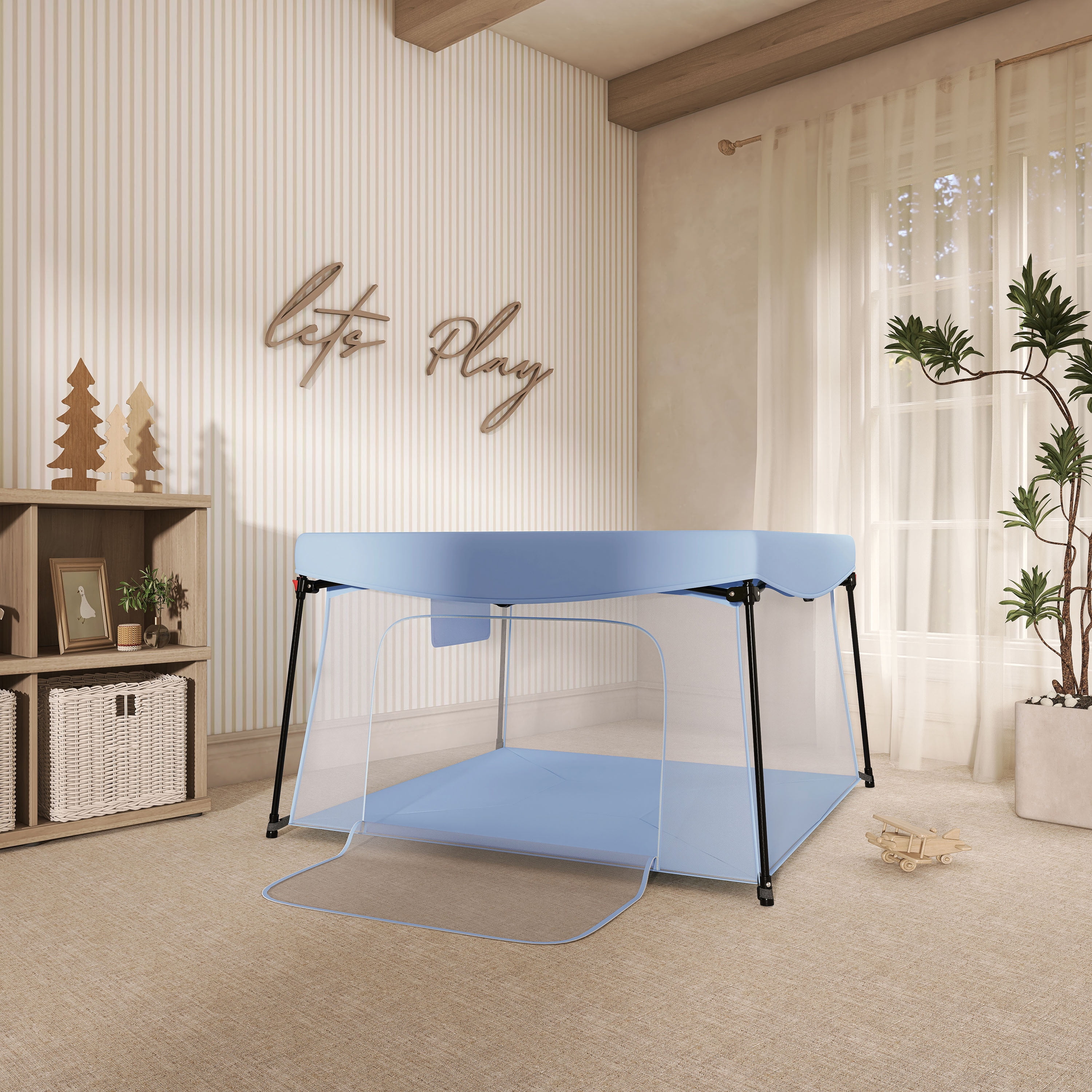 Dream On Me Ziggy Square Playpen with Canopy, Blue, (Model # 4434-BLU)