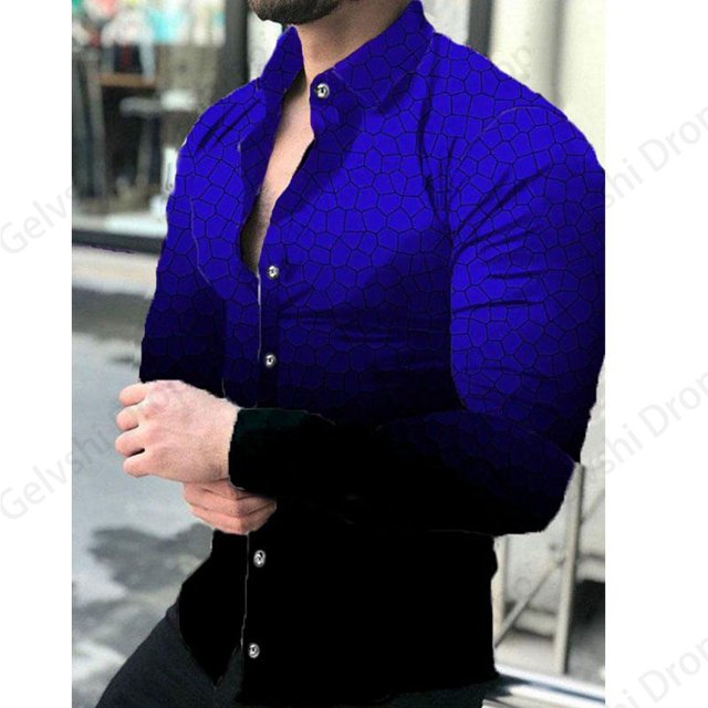 Camisas hawaianas de manga larga para hombre, camisas de playa con estampado geométrico gráfico 3D, camisas de moda para hombre, blusas de moda coreana
