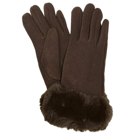 Womens Chocolate Brown Faux Fur Stretch Fit Texting & Tech Touchscreen Gloves