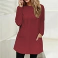 thumbnail image 3 of Royisotas Fall and Winter Tops for Women Plus Size Tshirt Wine Casual Long Sleeve Solid Color Blouses for Women Plus Size Pocket Crew Neck T-Shirt, 3 of 5
