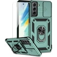 thumbnail image 1 of for Samsung Galaxy S21 FE 5G Case with Camera Lens Cover HD Screen Protector, Military-Grade Drop Tested Magnetic Ring Holder Kickstand Protective Phone Case for Samsung Galaxy S21 FE 5G (Dark Green), 1 of 9