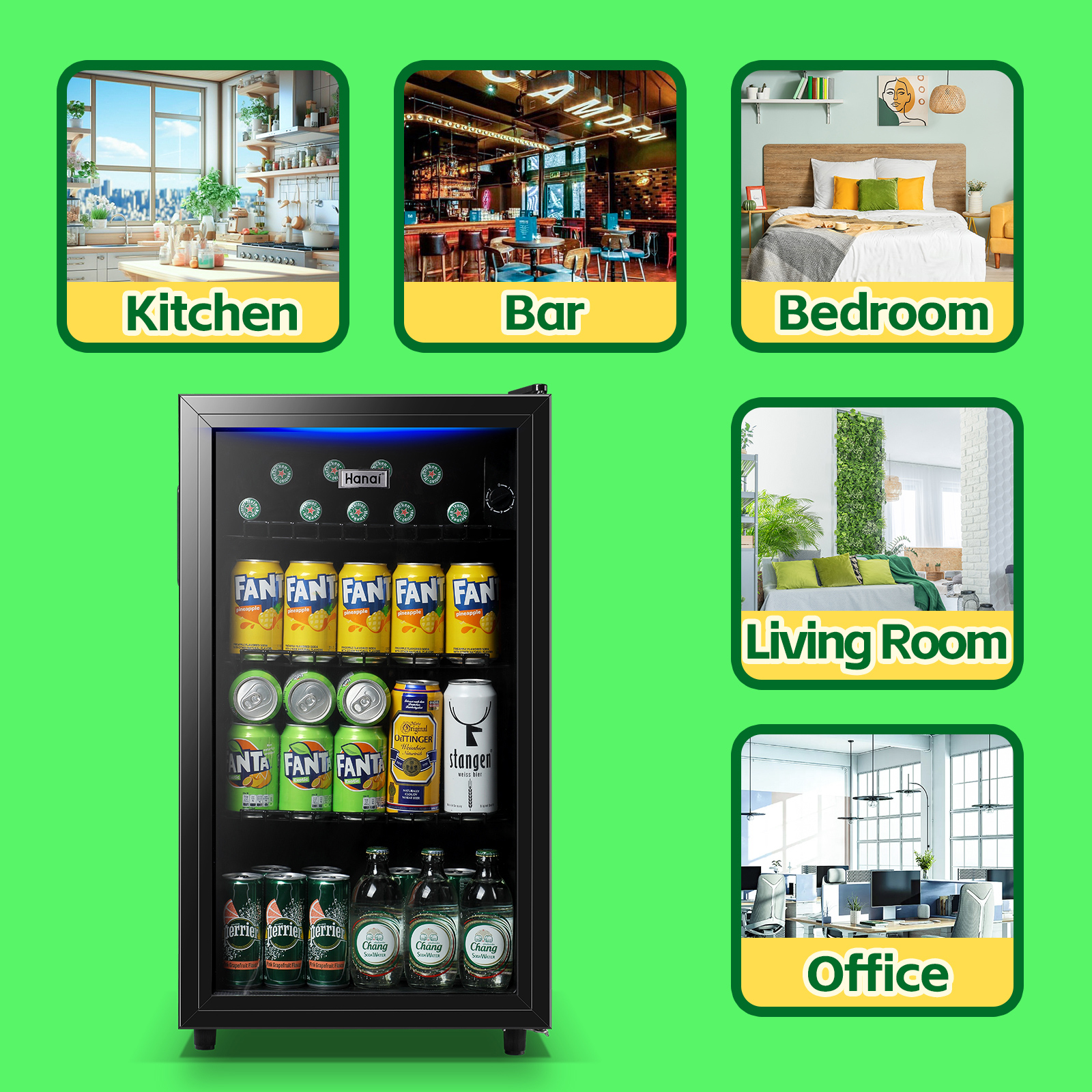 WANAI Beverage Refrigerator Cooler 3.5 Cu.ft Beer Fridge with Glass Door LED Light Adjustable Shelf