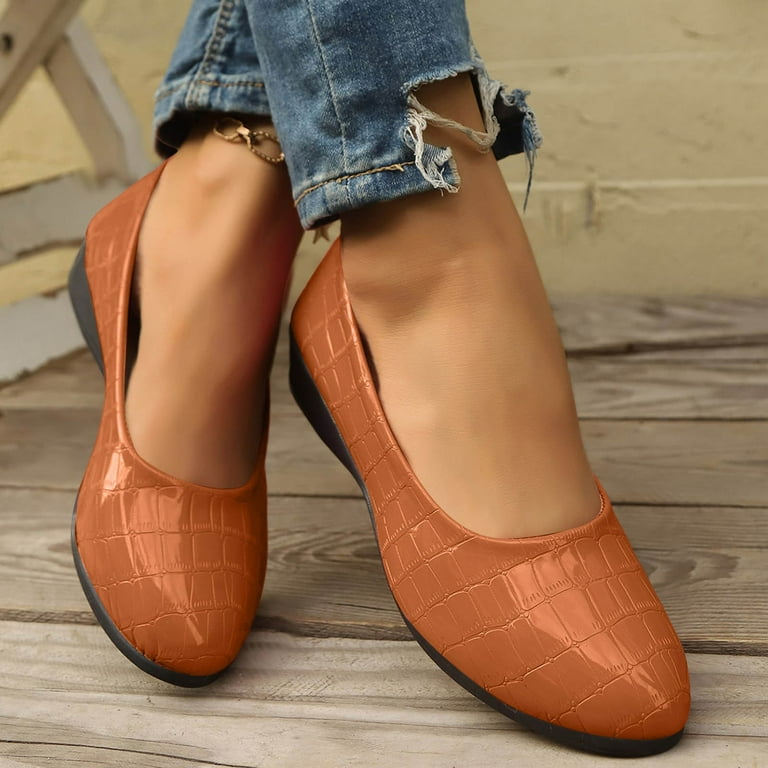 Dakaela Women's Wedges Heels for Women Ladies Round Toe Leather Pumps Business Office Work Dress Shoes Comfortable Dressy Flats,Brown Size 6