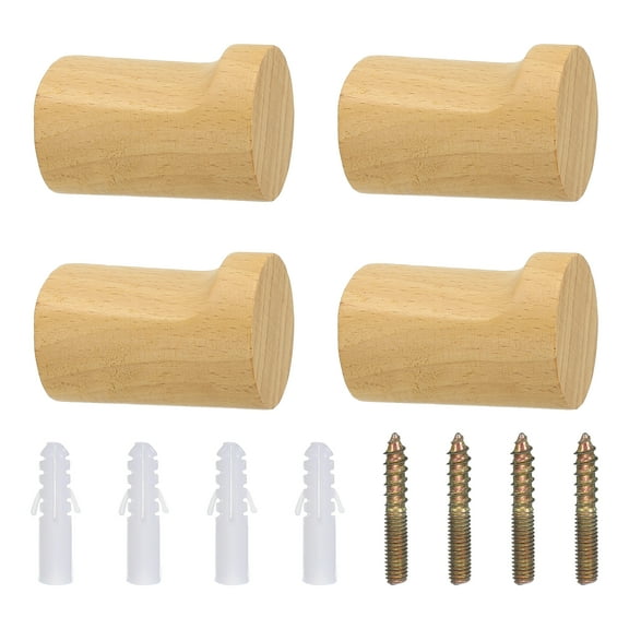 4 Pack Beech Wood Wall Hooks, Simple and Stylish Coat Rack, Round Coat Hook, Wall-Mounted Entrance Hook with Screws, Can Hang Towels, Hats, Clothes, Keys