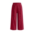 thumbnail image 5 of Oksale Linen Pants Women Petite Loose Wide Leg Ruffle Pull On Pants with Pockets Elastic Waist Summer Cotton Trousers Red XL, 5 of 8