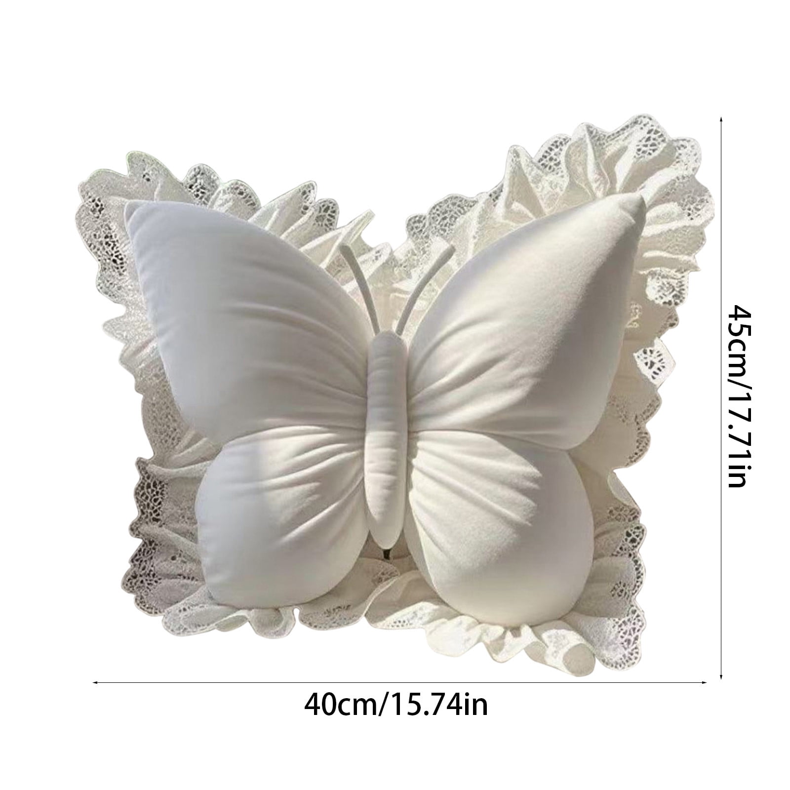Comefolife Cute Butterfly Pillow with Lace Bow Throw Pillows Furry Bownote Plush Pillow Decor Bow Lumbar Suffed Pillow for Home Living Room Bedroom Bed Couch Cushion (White)