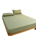 thumbnail image 1 of Bed Sheet Set 3 Piece Washed Matte Polyester Fitted Sheet And 2 Pillowcases For Double Bed 150 x 200 cm Green, 1 of 9