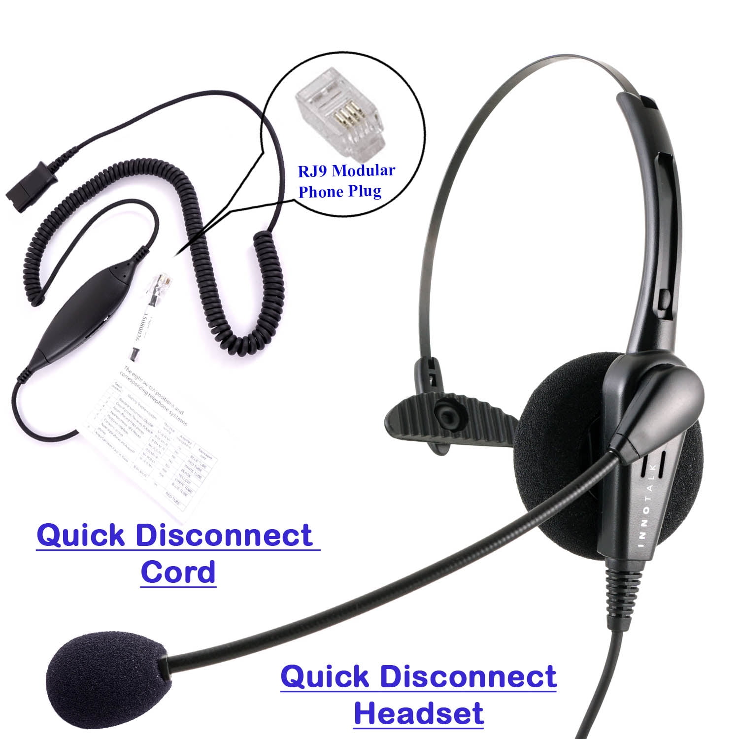 RJ9 Phone Headset Cost Effective Monaural Headset with Smart Cord for