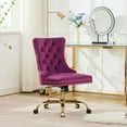 thumbnail image 3 of CQSXDA Modern Velvet Upholstered Tufted Button Office Chair  With Golden Metal Base Adjustable Desk Chair, Purple, 3 of 18