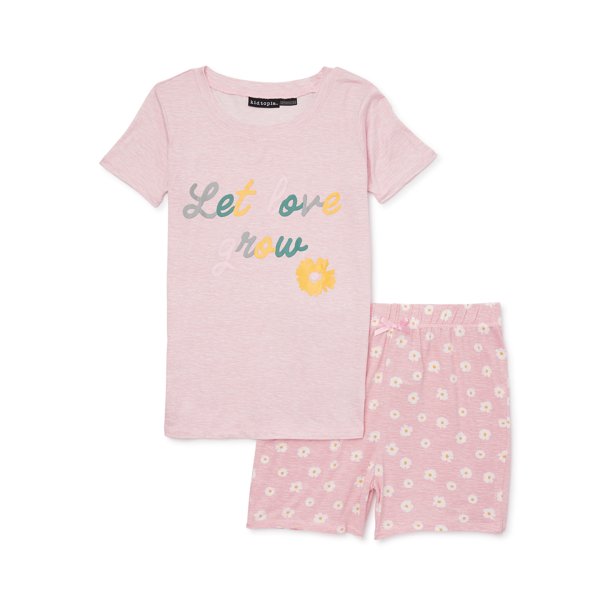 Kidtopia Girls Short Sleeve TShirt and Shorts Pajama Set, 2Piece