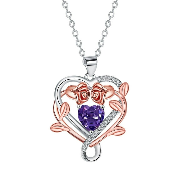 MOQIN Valentines Day Gifts -Rose Flower Heart Necklaces for Women Silver Anniversary Jewelry for Her Love Gifts for Wife Sister Grandma Mom Mothers Day Valentines Birthday Rose Gold Birthstone