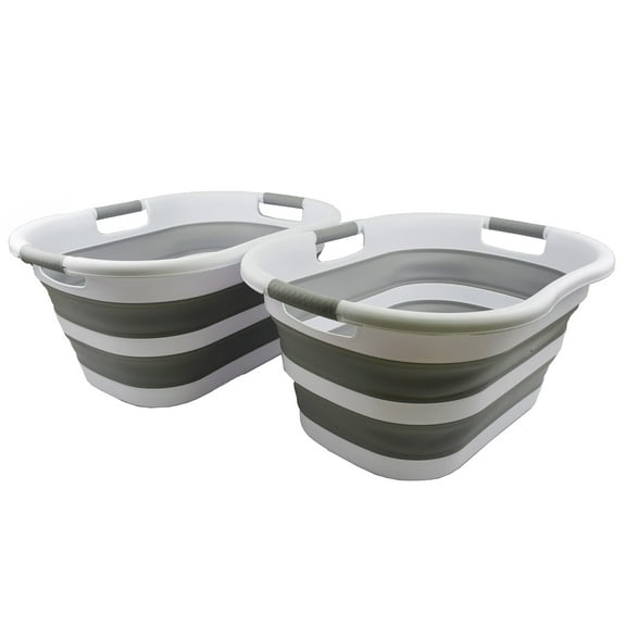 SAMMART 40L (10.5 gallon) Set of 2 Collapsible Plastic Laundry Basket - Foldable Pop Up Storage Container/Organizer - Portable Washing Tub - Space Saving Hamper/Basket