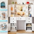 thumbnail image 3 of PAKASEPT Farmhouse Vanity Desk with Makeup Mirror and Light - Makeup Vanity Table with 5 Drawers & 4 Cabinets,Charging Station, Big Makeup Vanity Set for Bedroom, 3 of 8