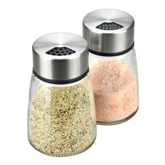 Elegant Salt and Pepper Shakers with Adjustable Pour Holes - Set of 2 - Premium Stainless Steel and Glass - Perfect Spice Dispenser Set for Your Delicious Meals
