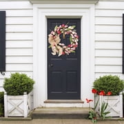 Flower Wreath for Front Door 17.72-inch Tulip Wreath, Outdoor Mother's Day and Valentine's Day Wreath, Perfect for Front Door Holiday Decor, Pink