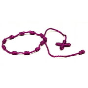 Handmade color thread knotted string rosary Decenario bracelet with dangling cross - men women - purple color