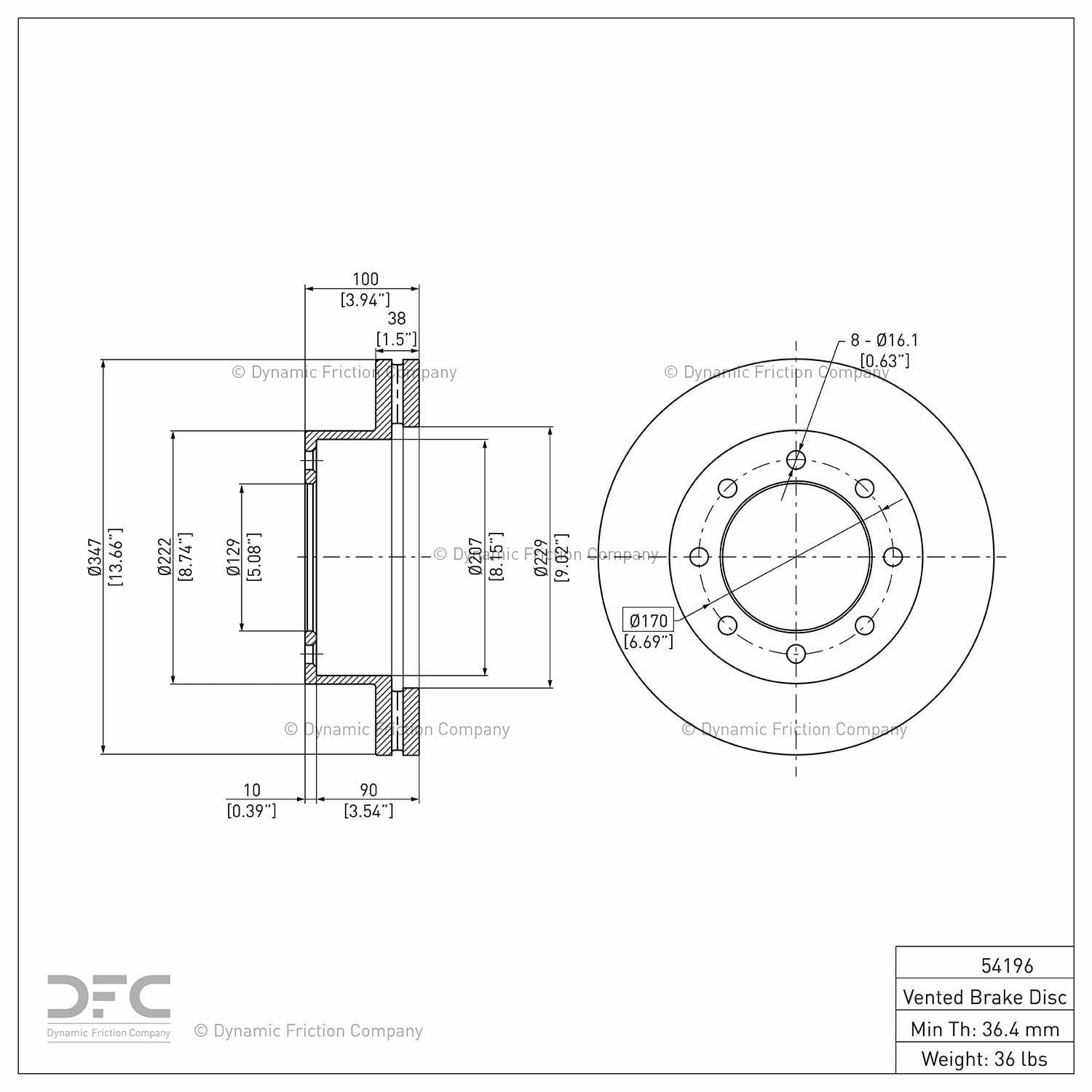 Front Dynamic Friction Company Disc Brake Rotor 600-54196 (1) For 2005-2012 Ford F-350 Super Duty, 2010-2012 Ford F-450 Super Duty