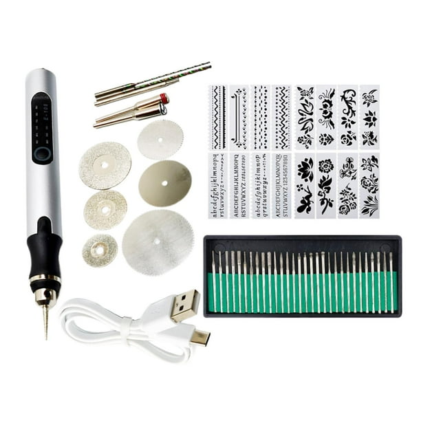 60 piezas de pluma de grabado de herramienta rotativa inalámbrica multiusos para fresado y corte plata
