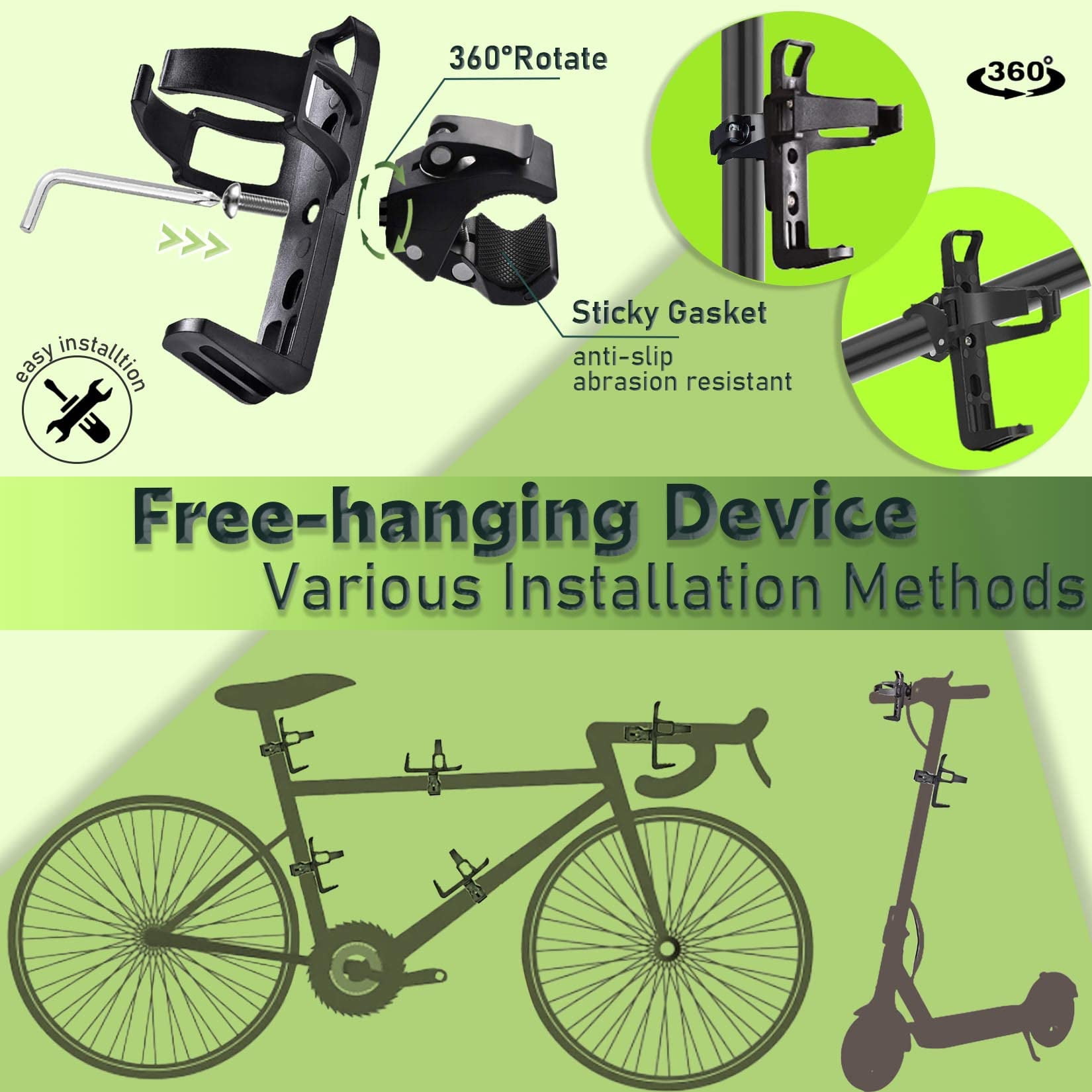 Scooter Cup Holder, Bike Bottle Holder 360 Degrees Rotation, Anti-Slip Fast Dismounting Accessories Cup Drink Holder Suitable for Electric Scooter Wheelchair Motorcycle Stroller