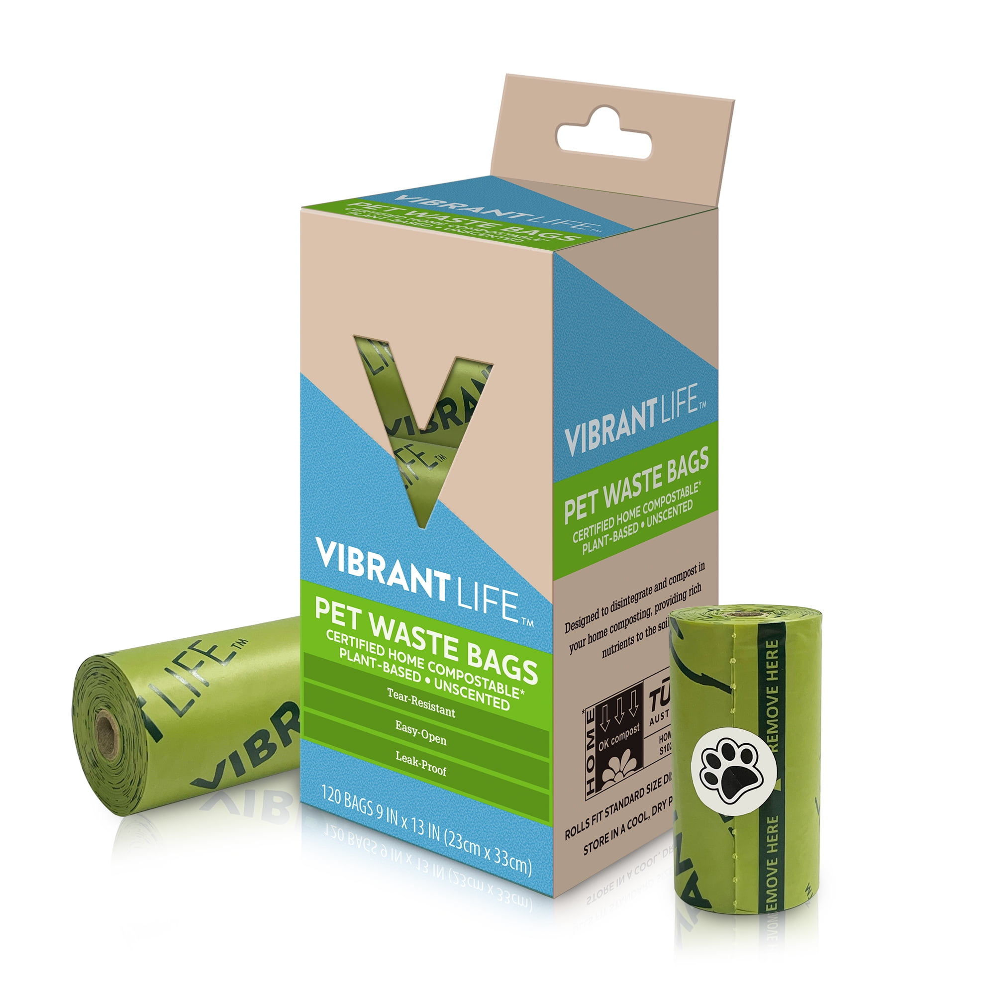 Vibrant Life Compostable and Planet-Friendly Pet Waste Bags | Super Strong and Leak Proof | Extra Long 9" x 13" Size | 120 Count