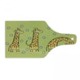 thumbnail image 1 of Animal Cutting Board, Hand Drawn Illustration of Giraffes on Background with Flowers, Decorative Tempered Glass Cutting and Serving Board, Wine Bottle Shape, Avocado Green Caramel, by Ambesonne, 1 of 1