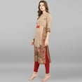 thumbnail image 4 of Janasya Indian Round Neck 3/4 Sleeve Floral Print Light Brown Poly Silk Kurta For Women, 4 of 8