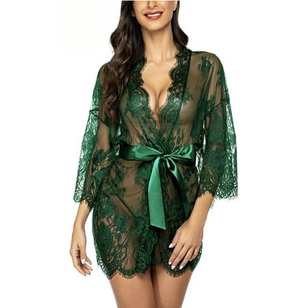 

Avidlove Women s Lace Kimono Robe Babydoll Lingerie Mesh Nightgown S-5XL
