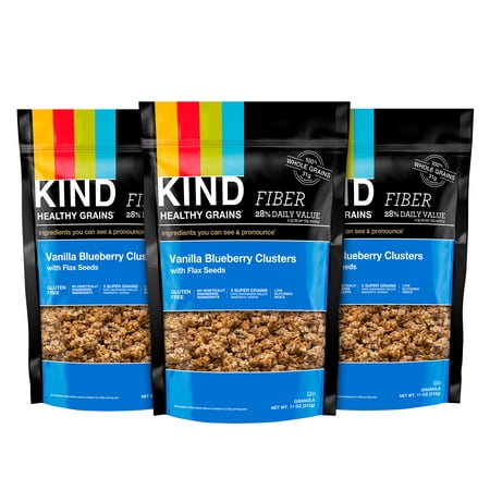 KIND Healthy Grain Granola Clusters, Vanilla Blueberry with Flax Seeds, 11 oz, 3 Bags