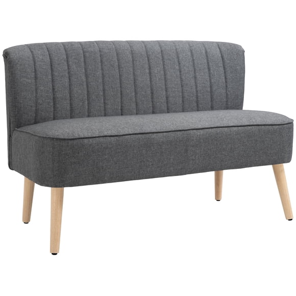 HOMCOM 46" Loveseat Sofa, 2 Seater Sofa Couch with Wood Legs, Grey