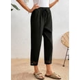 thumbnail image 6 of DOKOTOO Womens Casual Crochet Lace Pants Drawstring Elastic Waist Cropped Pants Lightweight Straight Leg Trousers with Pockets, 6 of 8
