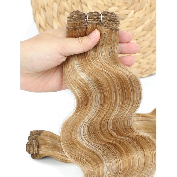 WEIF-30 inch Highlighted Dark Blonde Bundles Body Wave Long Synthetic Sew in Weft Hair Extensions for Women