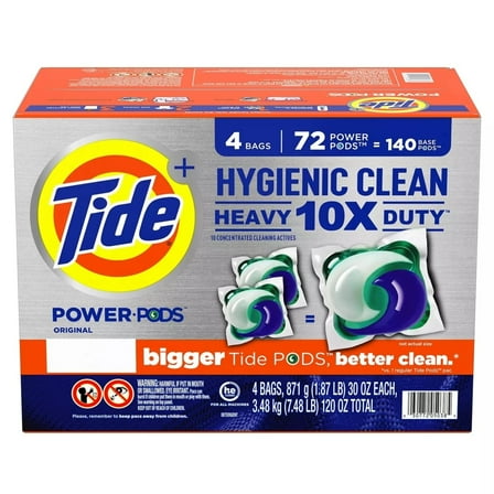 Tide Power PODS Heavy Duty Liquid Laundry Detergent Pacs, Hygienic Clean (72 Ct)