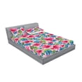 thumbnail image 2 of Exotic Themed Fitted Sheet & Pillow Sham Set, Chill Vibes Hibiscus and Berry Pattern with Leaves Greenery Boho, Decorative Printed 3 Piece Bedding Decor, Queen, Hot Pink Lavender Blue, by Ambesonne, 2 of 2
